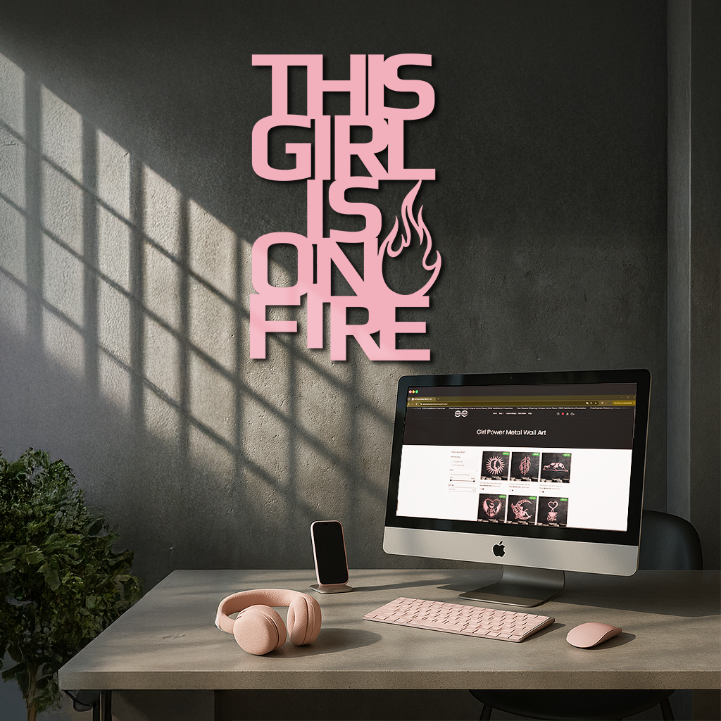 This Girl Is On Fire Metal Wall Art – Bold Flame Typography Design - KAFGP112 - Tampa Home & Garden Store