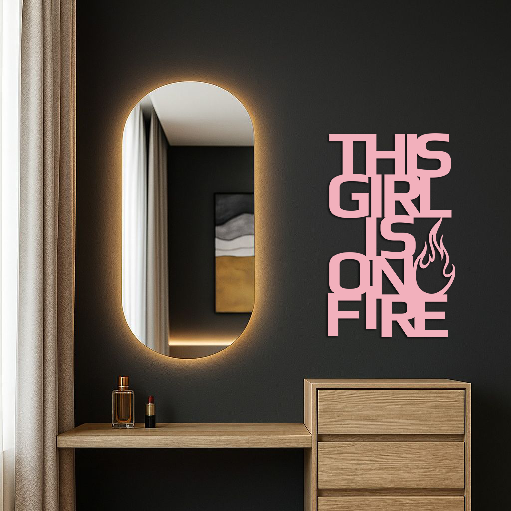 This Girl Is On Fire Metal Wall Art – Bold Flame Typography Design - KAFGP112 - Tampa Home & Garden Store