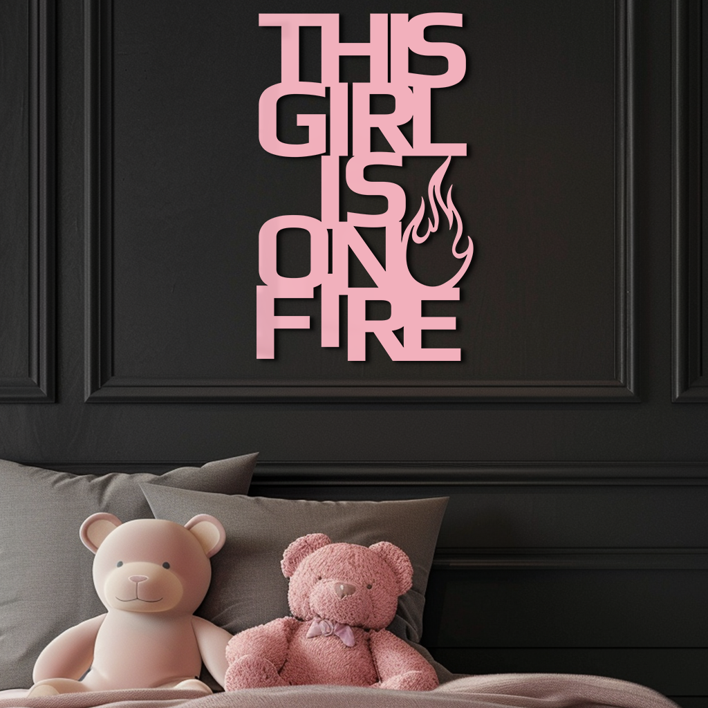 This Girl Is On Fire Metal Wall Art – Bold Flame Typography Design - KAFGP112 - Tampa Home & Garden Store