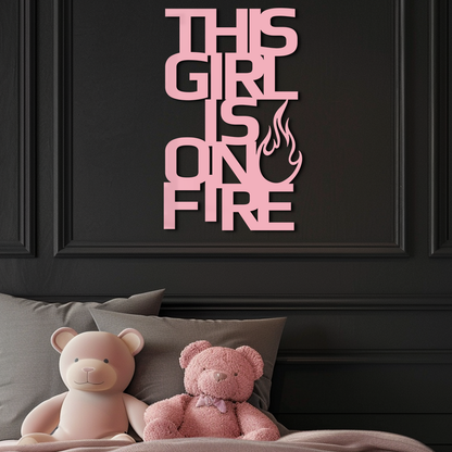 This Girl Is On Fire Metal Wall Art – Bold Flame Typography Design - KAFGP112 - Tampa Home & Garden Store