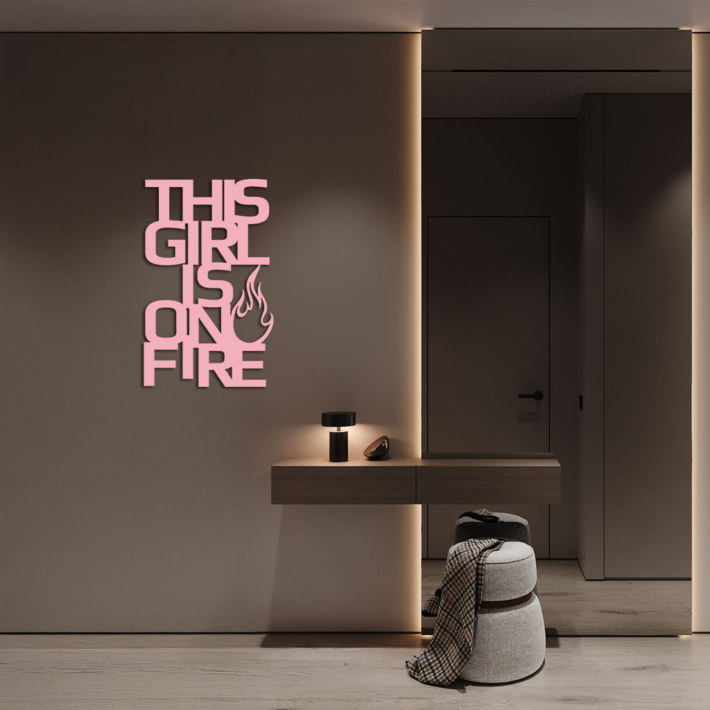 This Girl Is On Fire Metal Wall Art – Bold Flame Typography Design - KAFGP112 - Tampa Home & Garden Store
