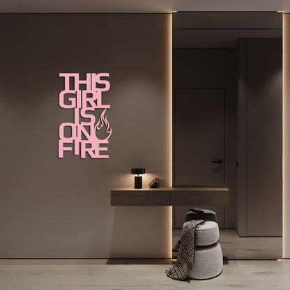 This Girl Is On Fire Metal Wall Art – Bold Flame Typography Design - KAFGP112 - Tampa Home & Garden Store