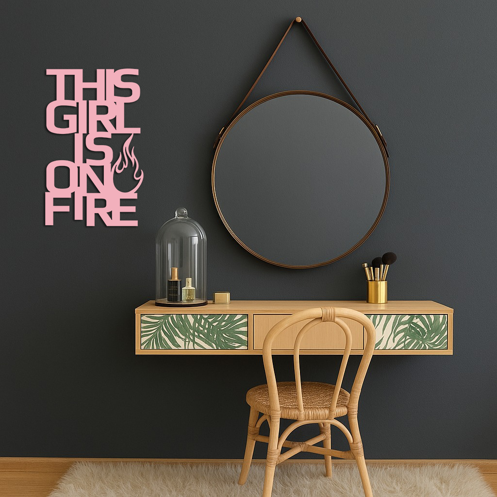 This Girl Is On Fire Metal Wall Art – Bold Flame Typography Design - KAFGP112 - Tampa Home & Garden Store