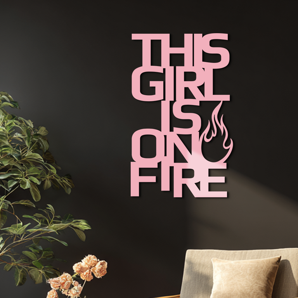 This Girl Is On Fire Metal Wall Art – Bold Flame Typography Design - KAFGP112 - Tampa Home & Garden Store