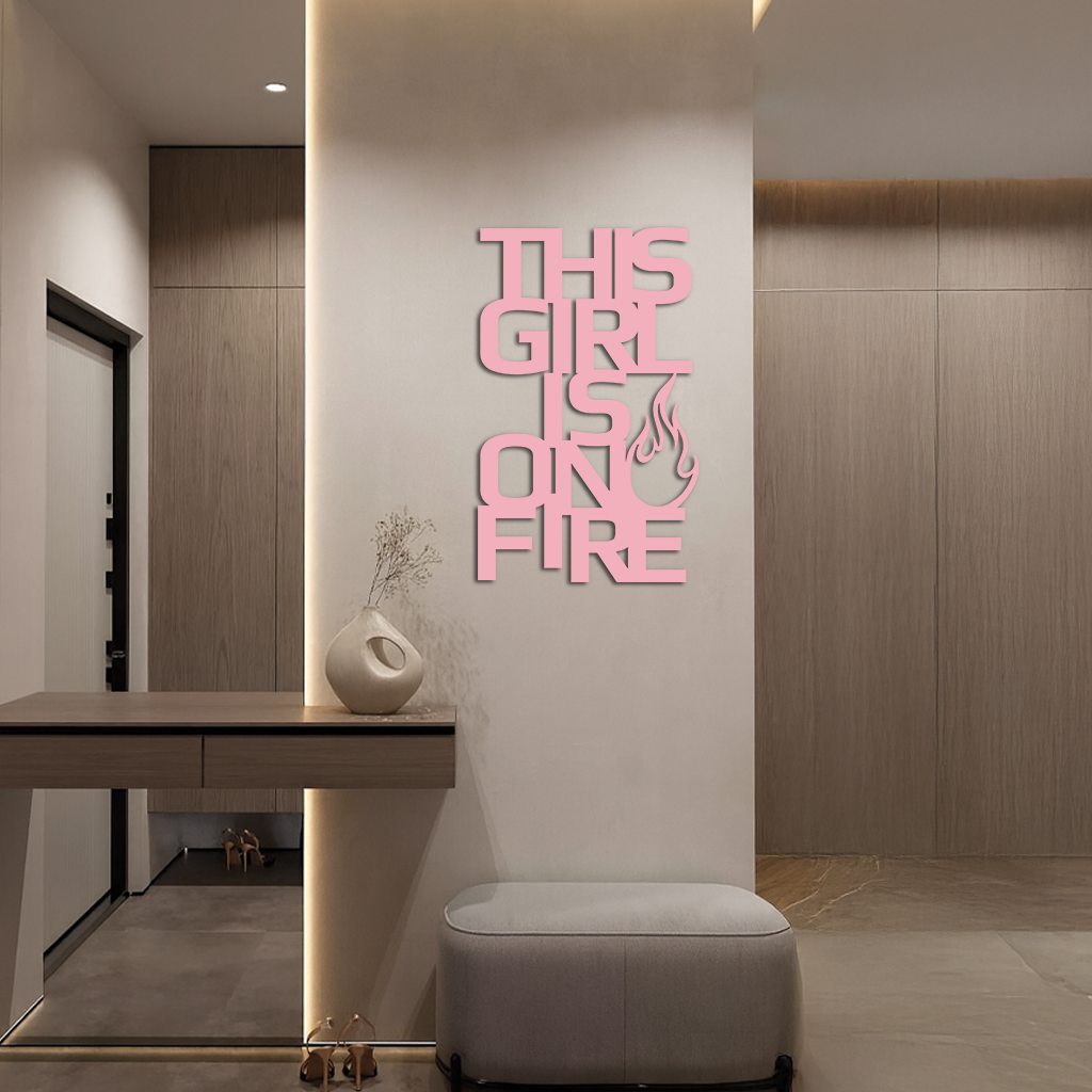 This Girl Is On Fire Metal Wall Art – Bold Flame Typography Design - KAFGP112 - Tampa Home & Garden Store