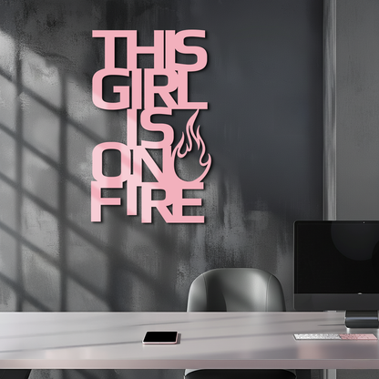 This Girl Is On Fire Metal Wall Art – Bold Flame Typography Design - KAFGP112 - Tampa Home & Garden Store