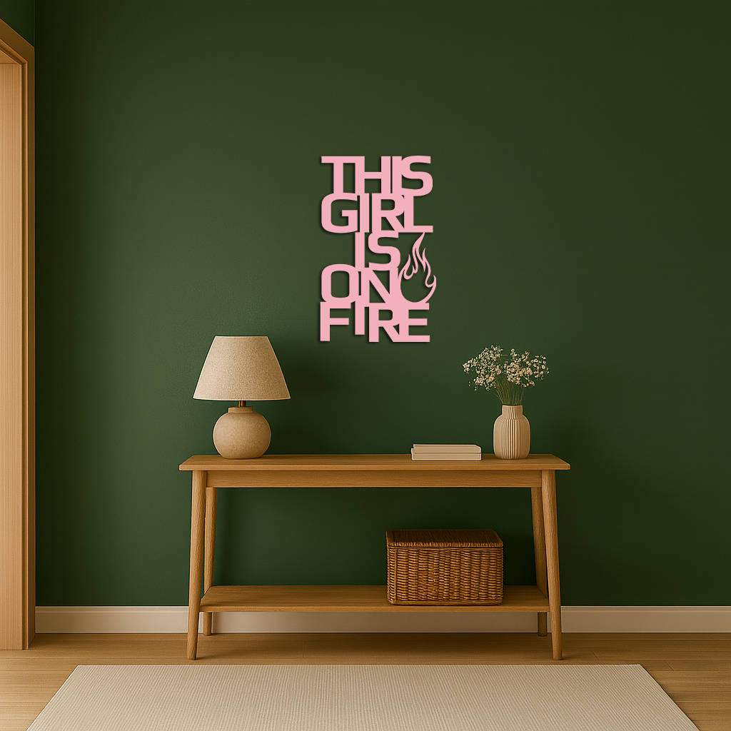 This Girl Is On Fire Metal Wall Art – Bold Flame Typography Design - KAFGP112 - Tampa Home & Garden Store