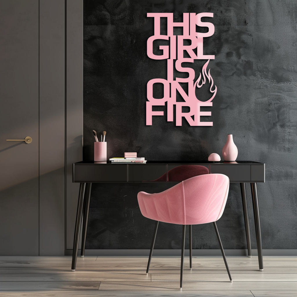 This Girl Is On Fire Metal Wall Art – Bold Flame Typography Design - KAFGP112 - Tampa Home & Garden Store