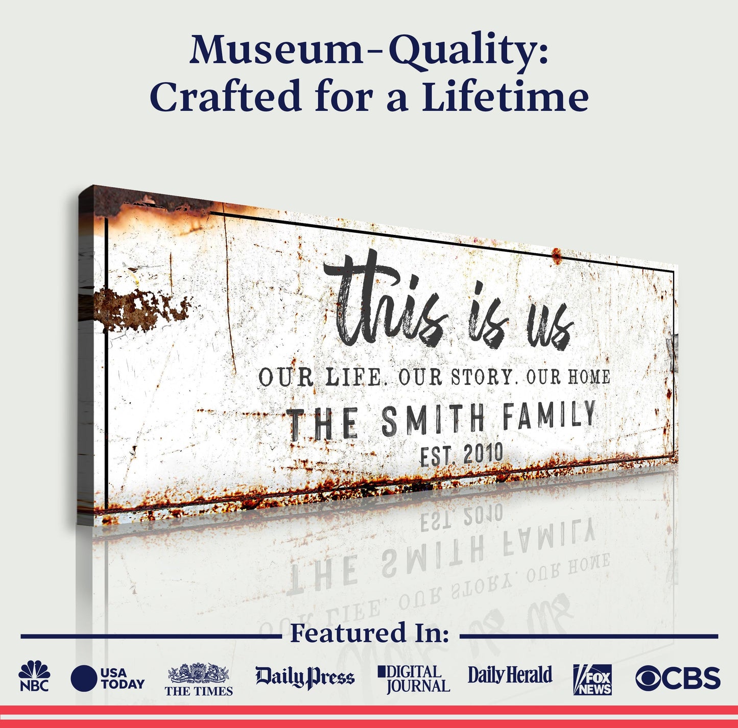 This Is Us Rustic Sign canvas with weathered finish by Tailored Canvases for crafting decor on Tampa Home & Garden Store