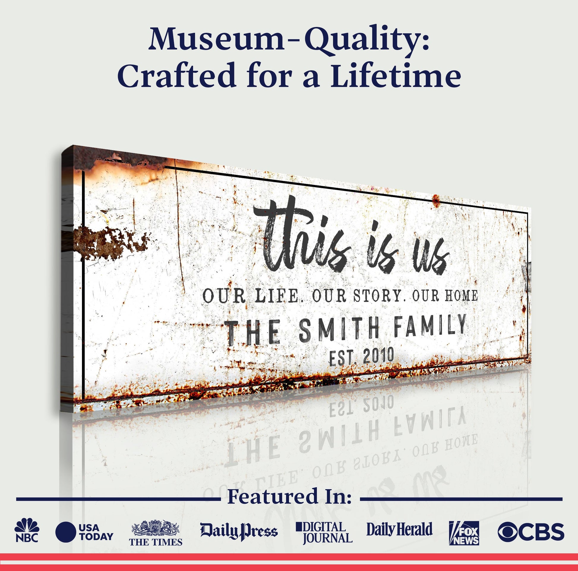 This Is Us Rustic Sign canvas with weathered finish by Tailored Canvases for crafting decor on Tampa Home & Garden Store