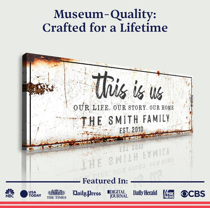 This Is Us Rustic Sign canvas with weathered finish by Tailored Canvases for crafting decor on Tampa Home & Garden Store