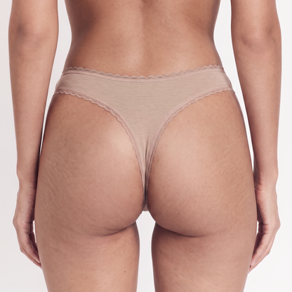 Organic Lace Thong nude beige organic cotton with delicate lace trim Net Positive on Tampa Home & Garden Store