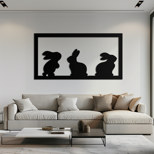 Three Bunny Silhouette Metal Wall Art – Minimalist Black Animal Decor for Nursery and Home- KAF551 - Tampa Home & Garden Store