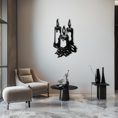 Three Candle Silhouette Metal Wall Art – Elegant Festive Decor for Cozy Interiors- KAF687 - Tampa Home & Garden Store