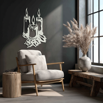 Three Candle Silhouette Metal Wall Art – Elegant Festive Decor for Cozy Interiors- KAF687 - Tampa Home & Garden Store