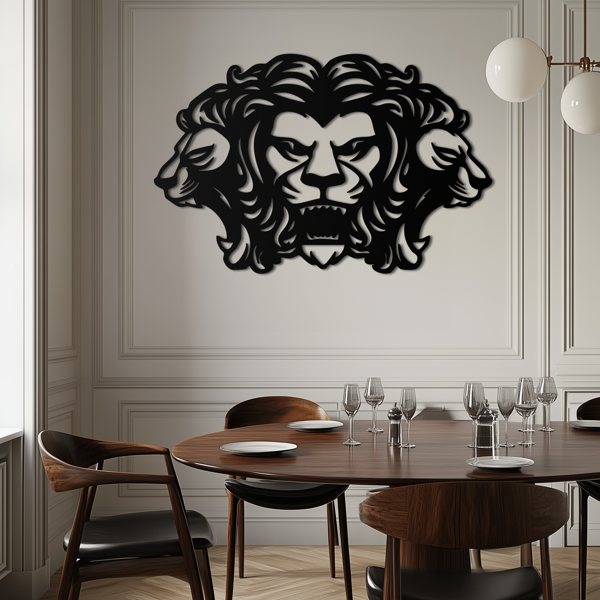 Three-Headed Lion Metal Wall Art – Fierce Tribal Lion Head Wall Decor- KAF589 - Tampa Home & Garden Store