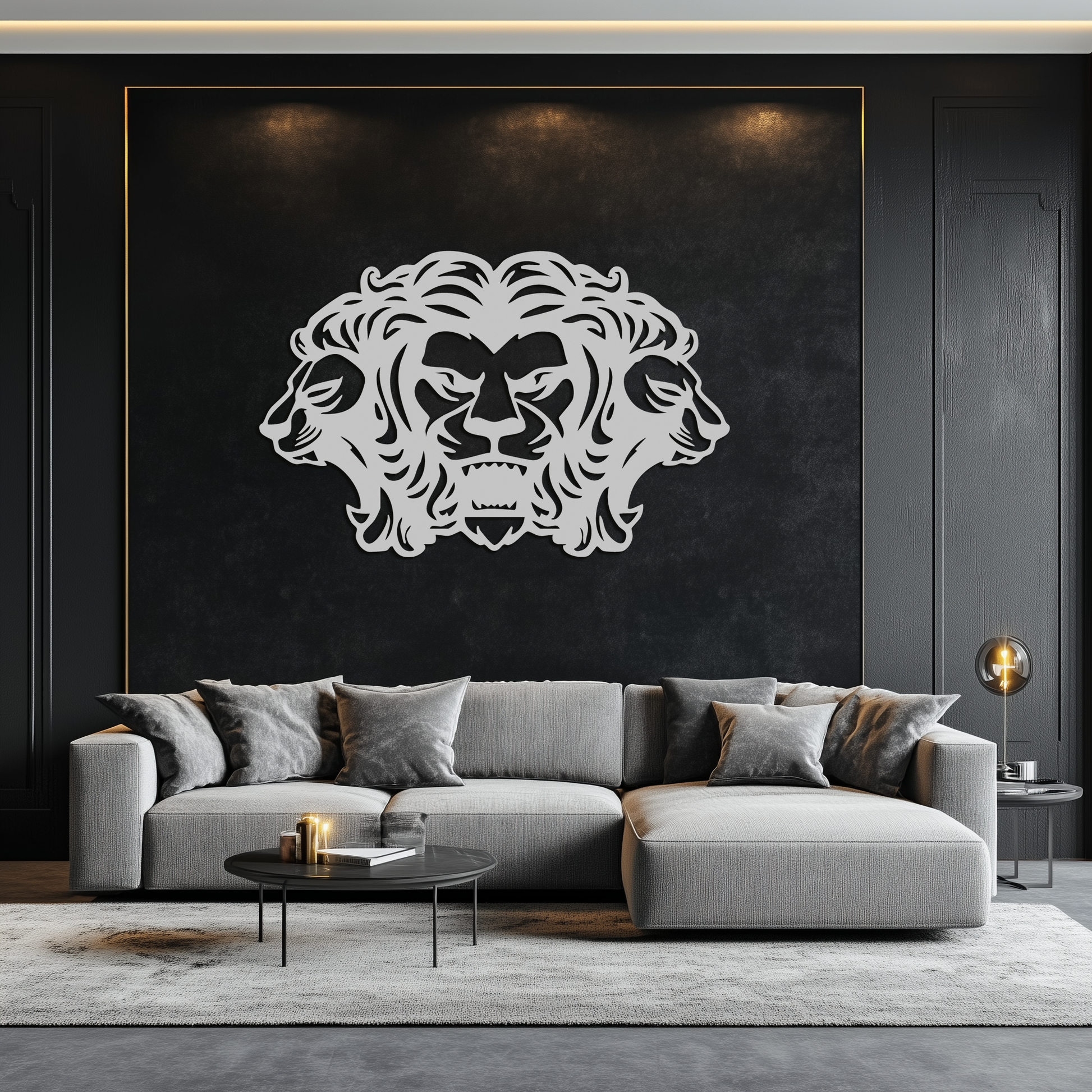 Three-Headed Lion Metal Wall Art – Fierce Tribal Lion Head Wall Decor- KAF589 - Tampa Home & Garden Store