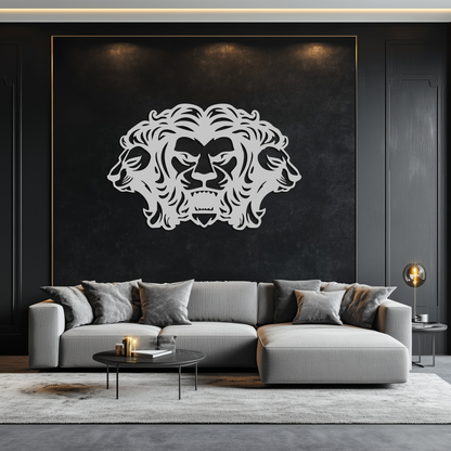 Three-Headed Lion Metal Wall Art – Fierce Tribal Lion Head Wall Decor- KAF589 - Tampa Home & Garden Store