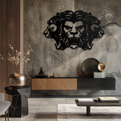 Three-Headed Lion Metal Wall Art – Fierce Tribal Lion Head Wall Decor- KAF589 - Tampa Home & Garden Store