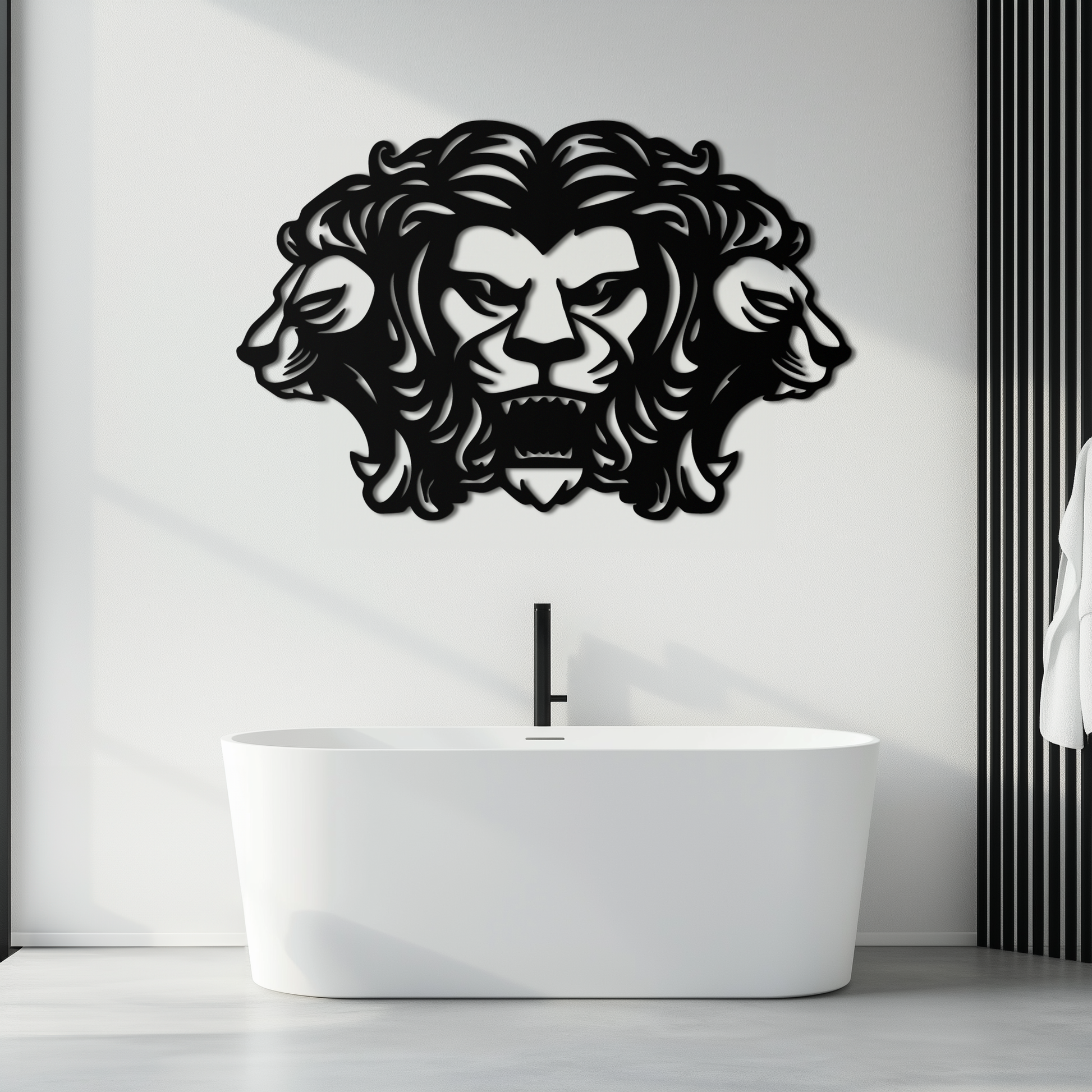 Three-Headed Lion Metal Wall Art – Fierce Tribal Lion Head Wall Decor- KAF589 - Tampa Home & Garden Store