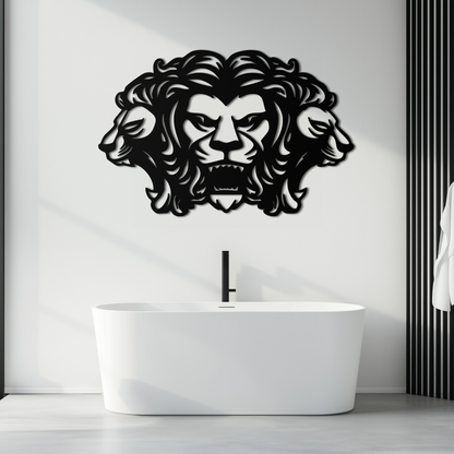 Three-Headed Lion Metal Wall Art – Fierce Tribal Lion Head Wall Decor- KAF589 - Tampa Home & Garden Store