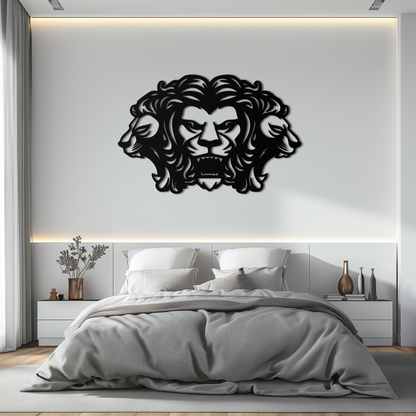 Three-Headed Lion Metal Wall Art – Fierce Tribal Lion Head Wall Decor- KAF589 - Tampa Home & Garden Store