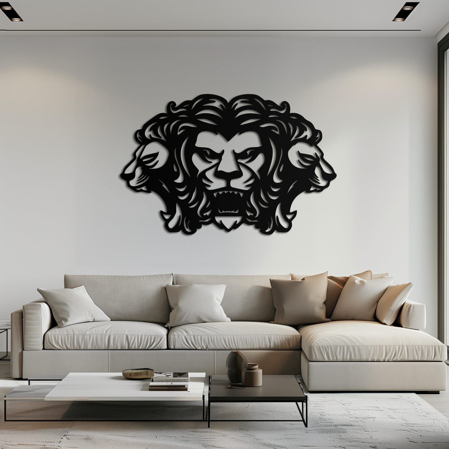 Three-Headed Lion Metal Wall Art – Fierce Tribal Lion Head Wall Decor- KAF589 - Tampa Home & Garden Store