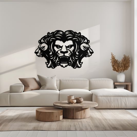 Three-Headed Lion Metal Wall Art – Fierce Tribal Lion Head Wall Decor- KAF589 - Tampa Home & Garden Store