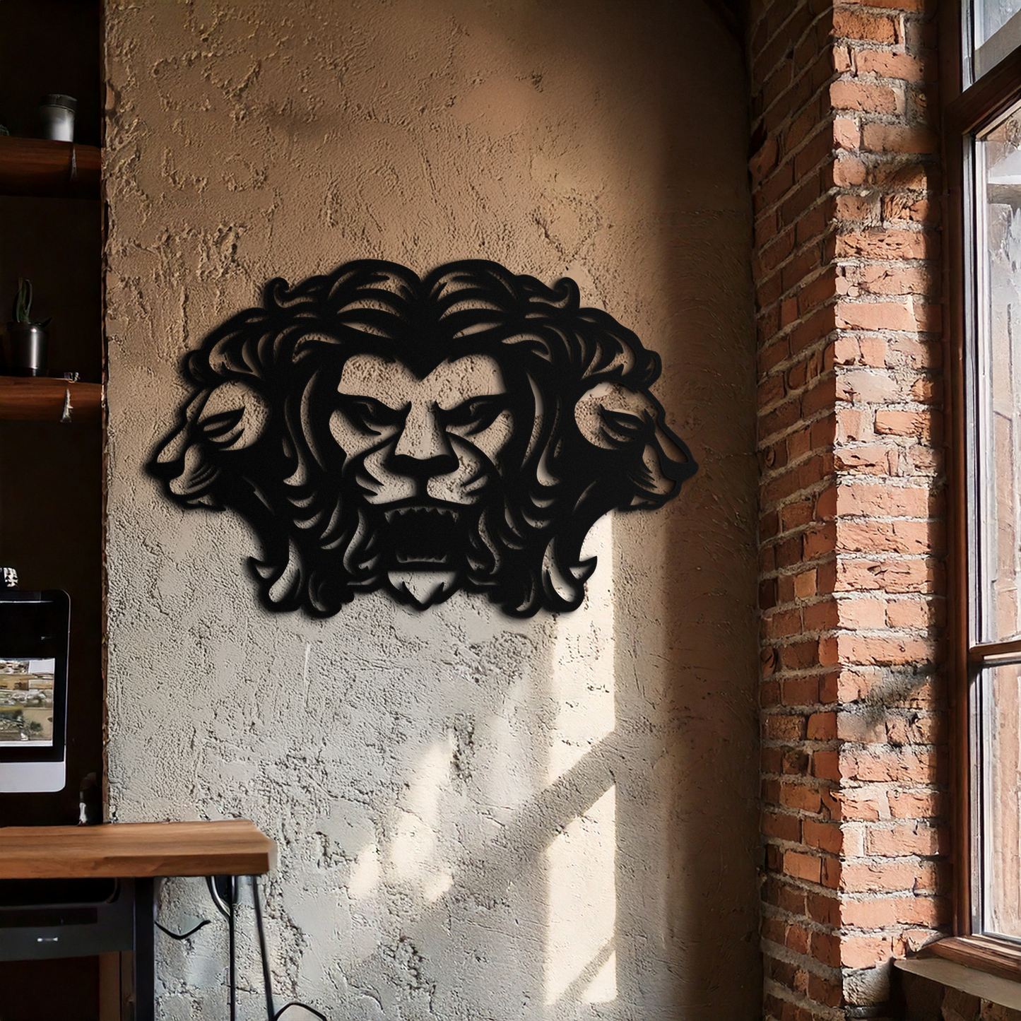 Three-Headed Lion Metal Wall Art – Fierce Tribal Lion Head Wall Decor- KAF589 - Tampa Home & Garden Store