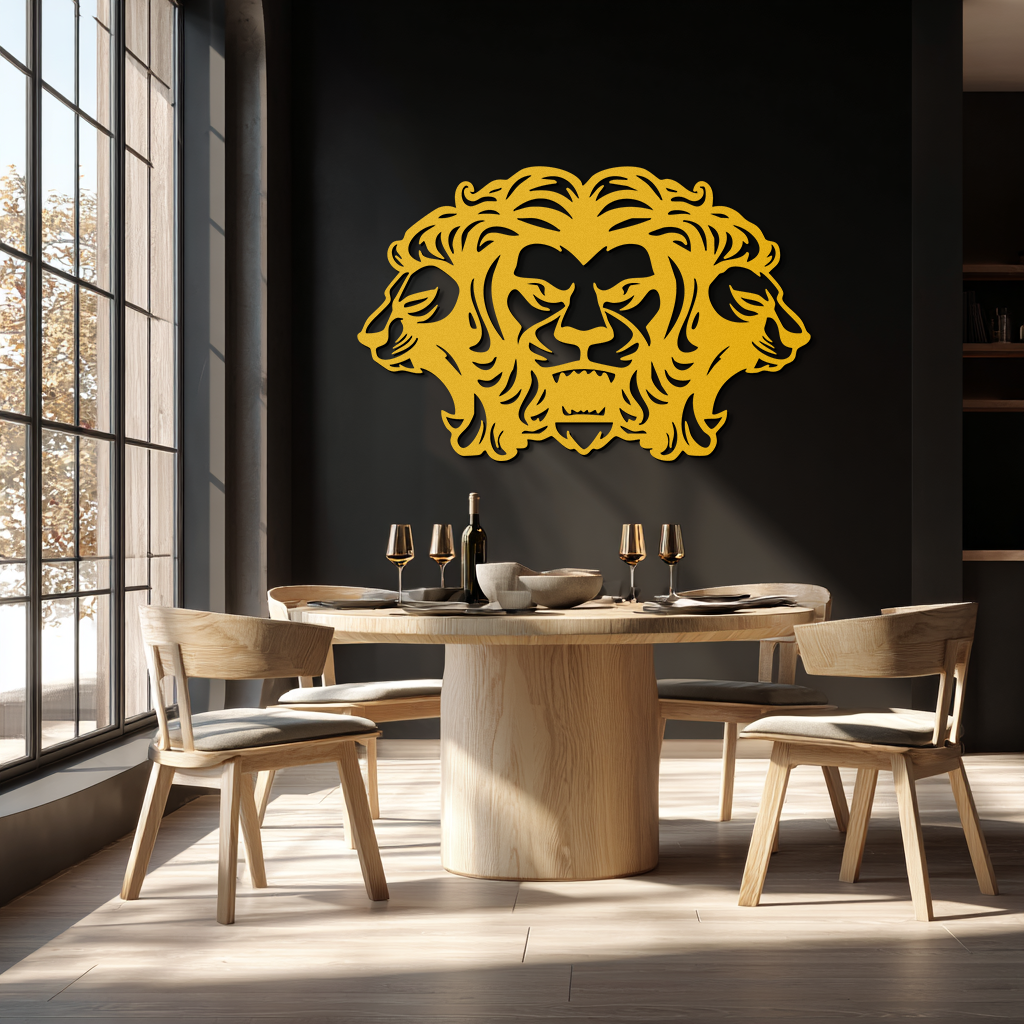 Three-Headed Lion Metal Wall Art – Fierce Tribal Lion Head Wall Decor- KAF589 - Tampa Home & Garden Store
