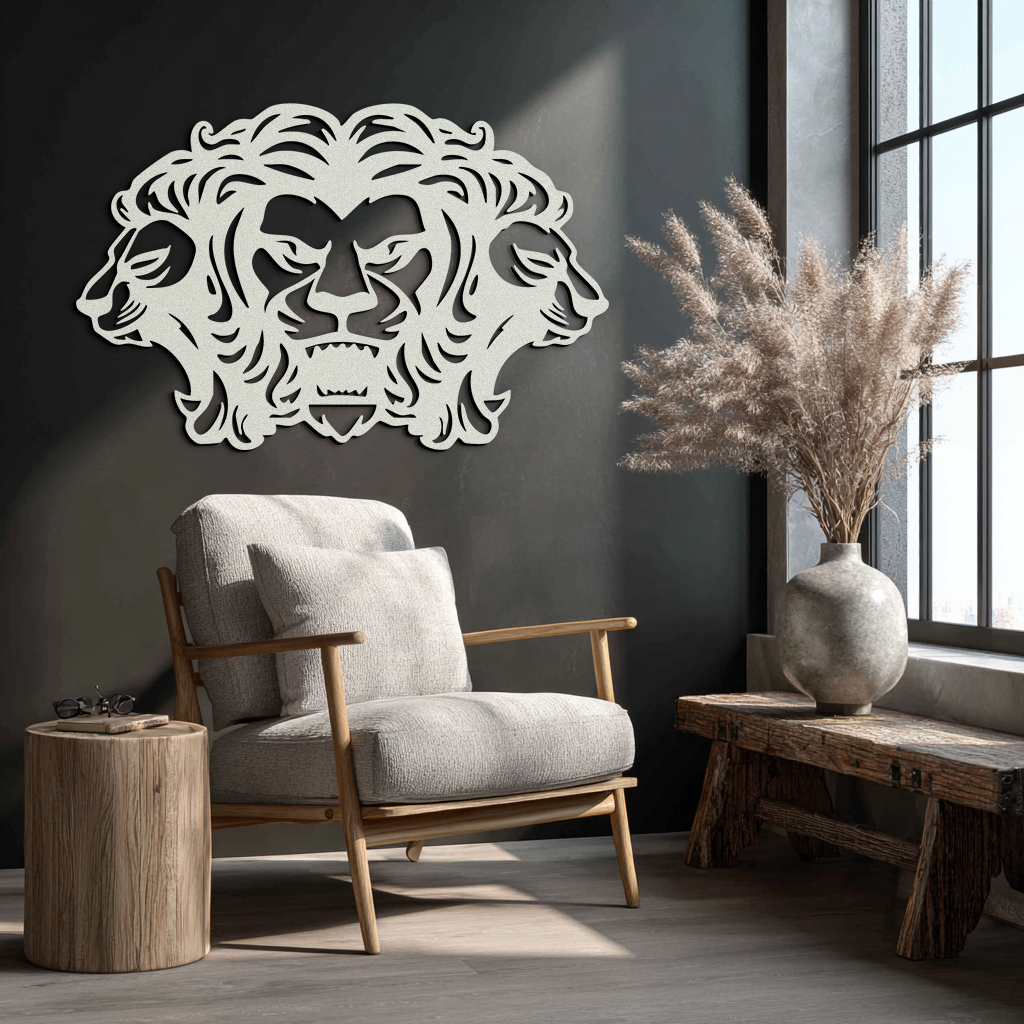 Three-Headed Lion Metal Wall Art – Fierce Tribal Lion Head Wall Decor- KAF589 - Tampa Home & Garden Store