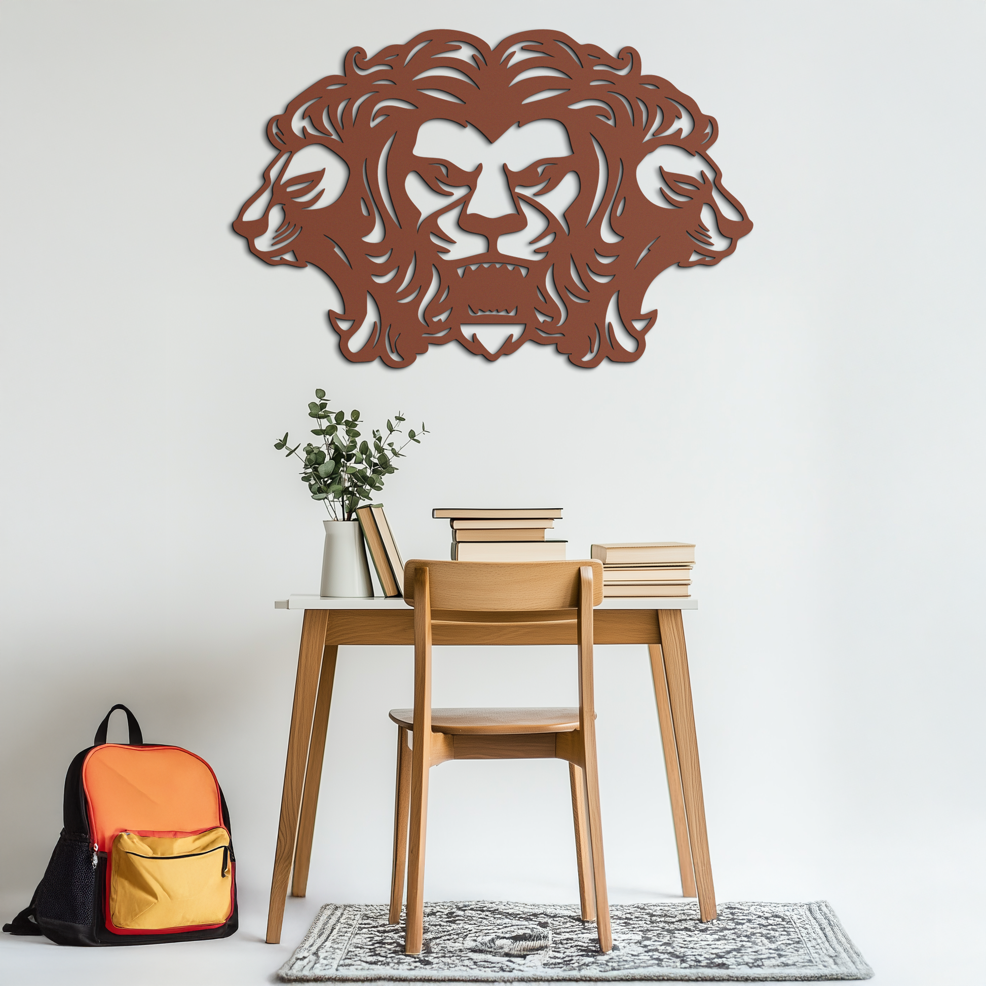 Three-Headed Lion Metal Wall Art – Fierce Tribal Lion Head Wall Decor- KAF589 - Tampa Home & Garden Store