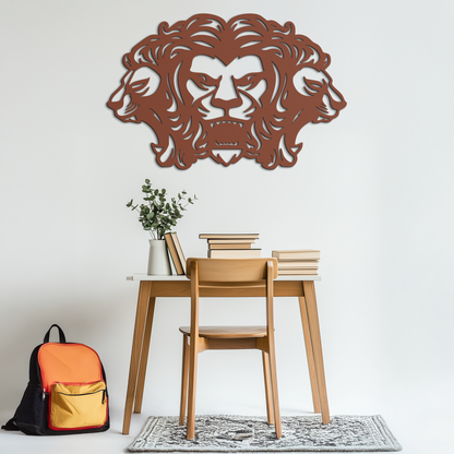 Three-Headed Lion Metal Wall Art – Fierce Tribal Lion Head Wall Decor- KAF589 - Tampa Home & Garden Store