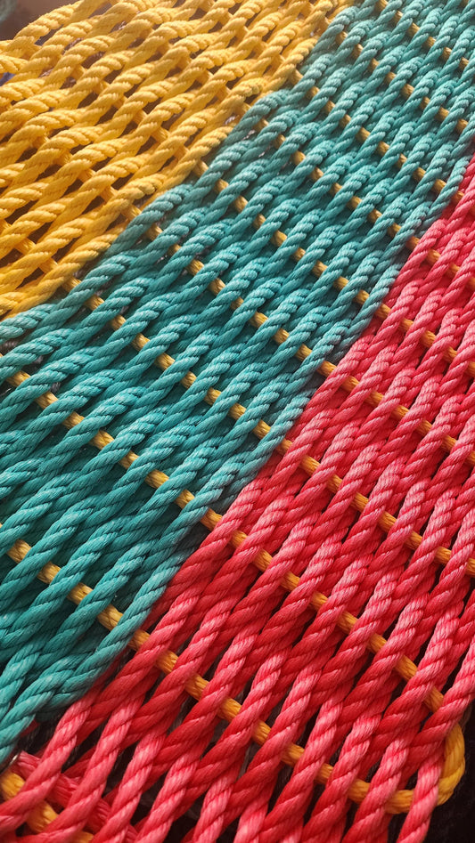 Three Stripe RopeMat Pink Teal Yellow - Tampa Home & Garden Store
