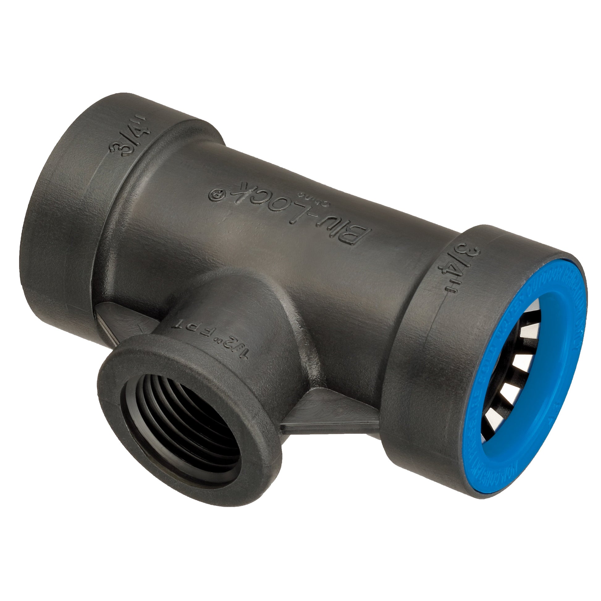 3/4 in Blu-Lock x 1/2 in FPT reducing tee gray plastic blue ring Orbit Irrigation pipe connector on Tampa Home & Garden Store