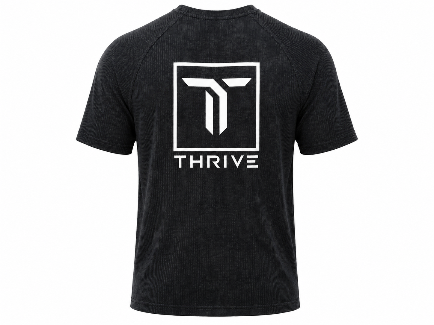 Thrive Elite Athletic T Shirt pickleball tee, black short-sleeve with white Thrive logo in square on Tampa Home & Garden Store