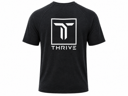 Thrive Elite Athletic T Shirt pickleball tee, black short-sleeve with white Thrive logo in square on Tampa Home & Garden Store