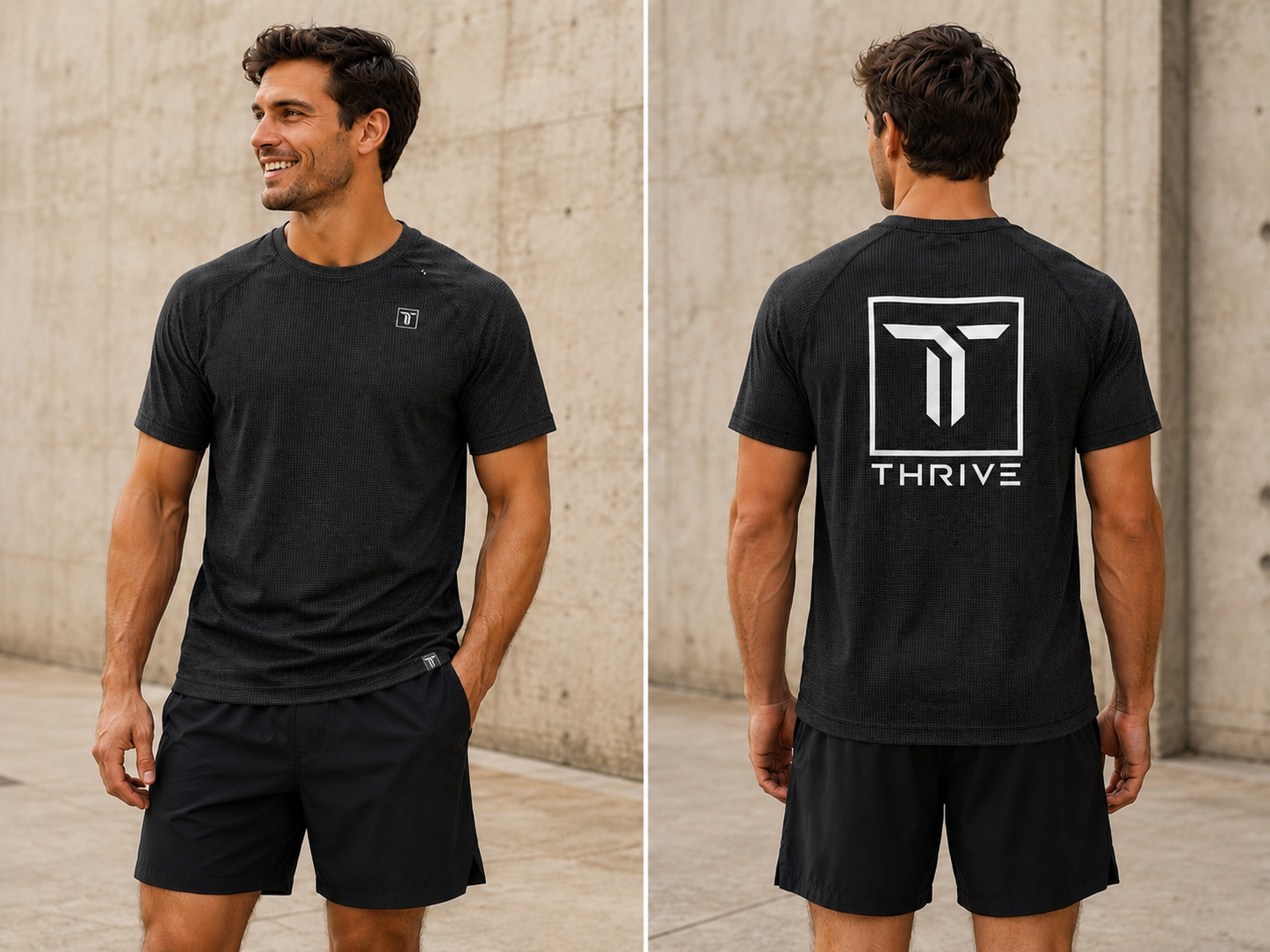 Thrive Elite Athletic T Shirt black pickleball tee with small chest logo and back emblem on Tampa Home & Garden Store
