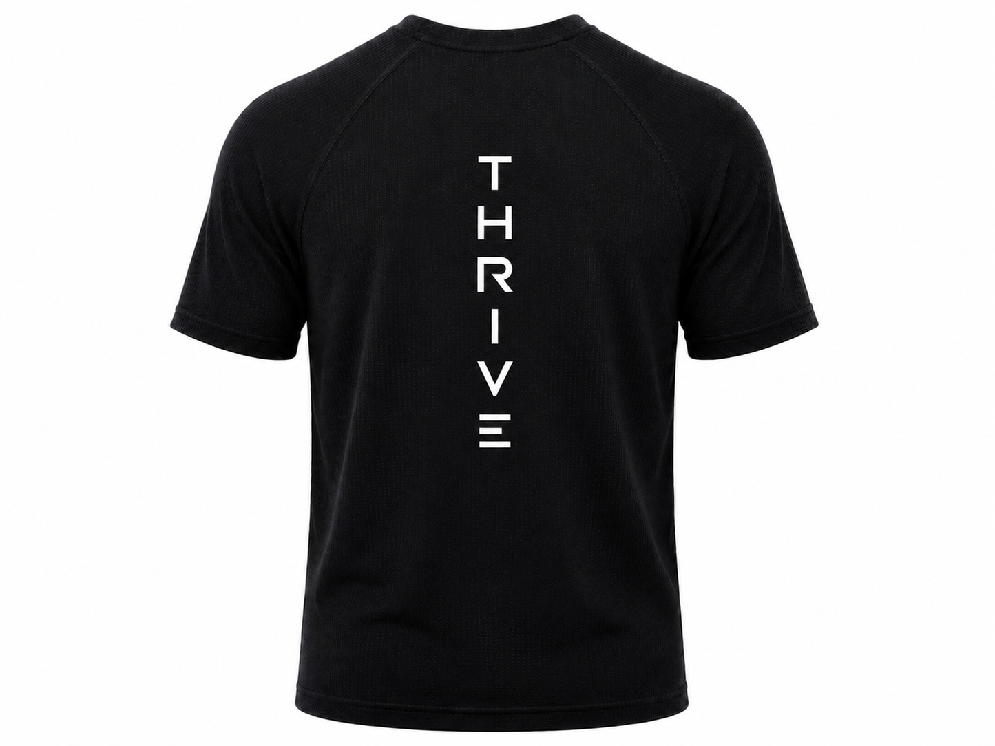 Thrive Elite Athletic T Shirt black pickleball tee with vertical white THRIVE logo on back Thrive Pickleball on Tampa Home & Garden Store