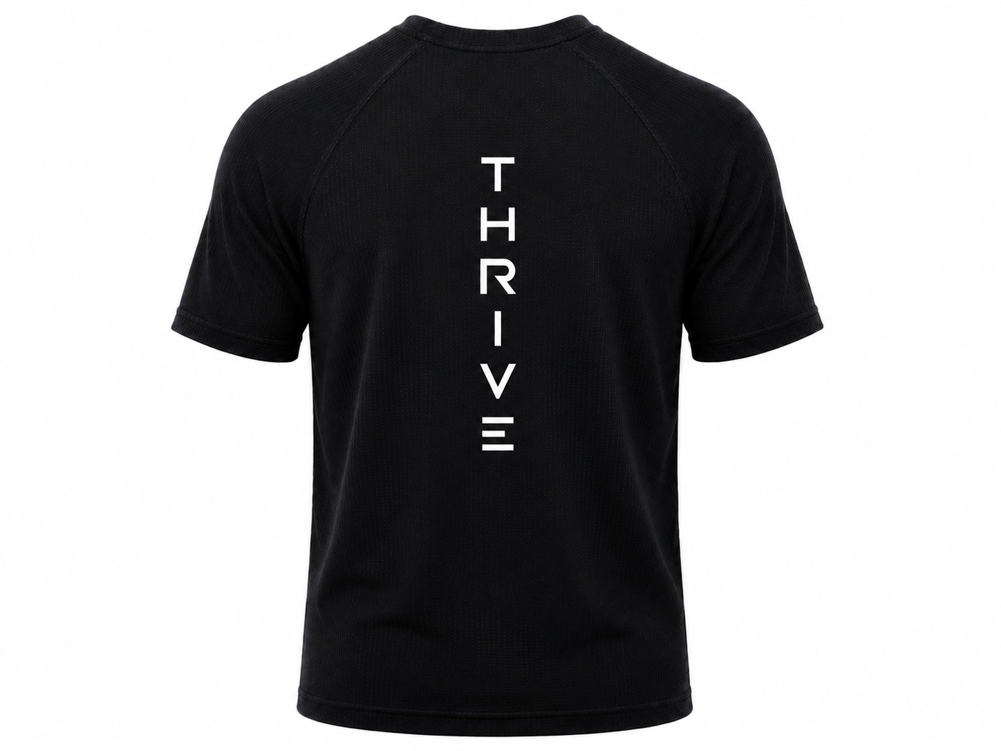 Thrive Elite Athletic T Shirt black pickleball tee with vertical white THRIVE logo on back Thrive Pickleball on Tampa Home & Garden Store