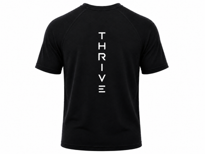 Thrive Elite Athletic T Shirt black pickleball tee with vertical white THRIVE logo on back Thrive Pickleball on Tampa Home & Garden Store