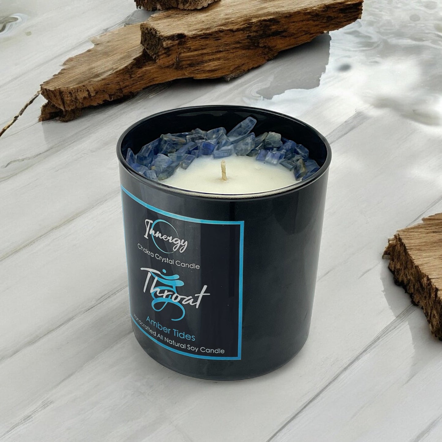 Throat Chakra Crystal Candle with Blue Kyanite | Coconut-Soy Wax Candle, 9oz - Tampa Home & Garden Store