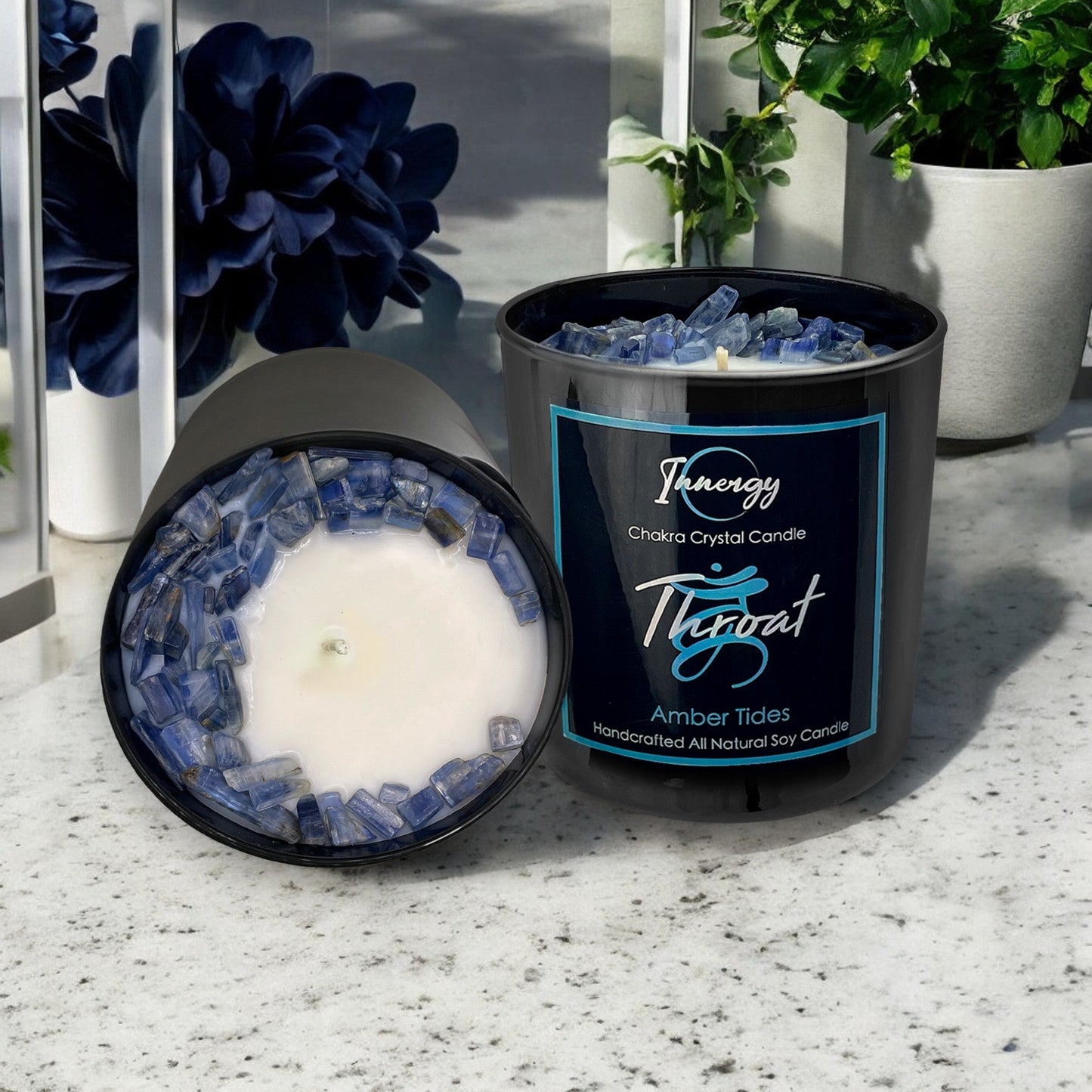 Throat Chakra Crystal Candle with Blue Kyanite | Coconut-Soy Wax Candle, 9oz - Tampa Home & Garden Store