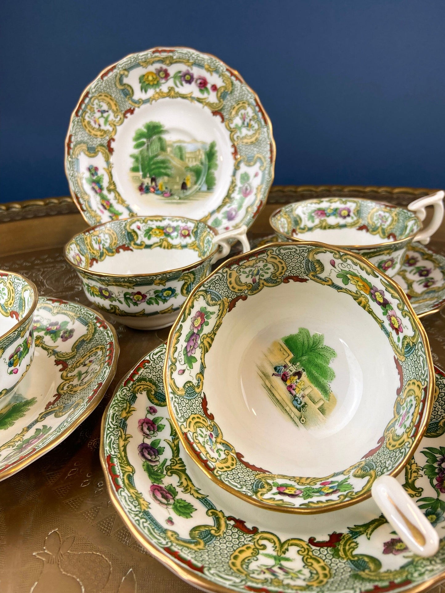 Tiffany and Co. Tea or Coffee Set. Chinoiserie or Asian Hand Painted Motif. Set of 4 - Tampa Home & Garden Store