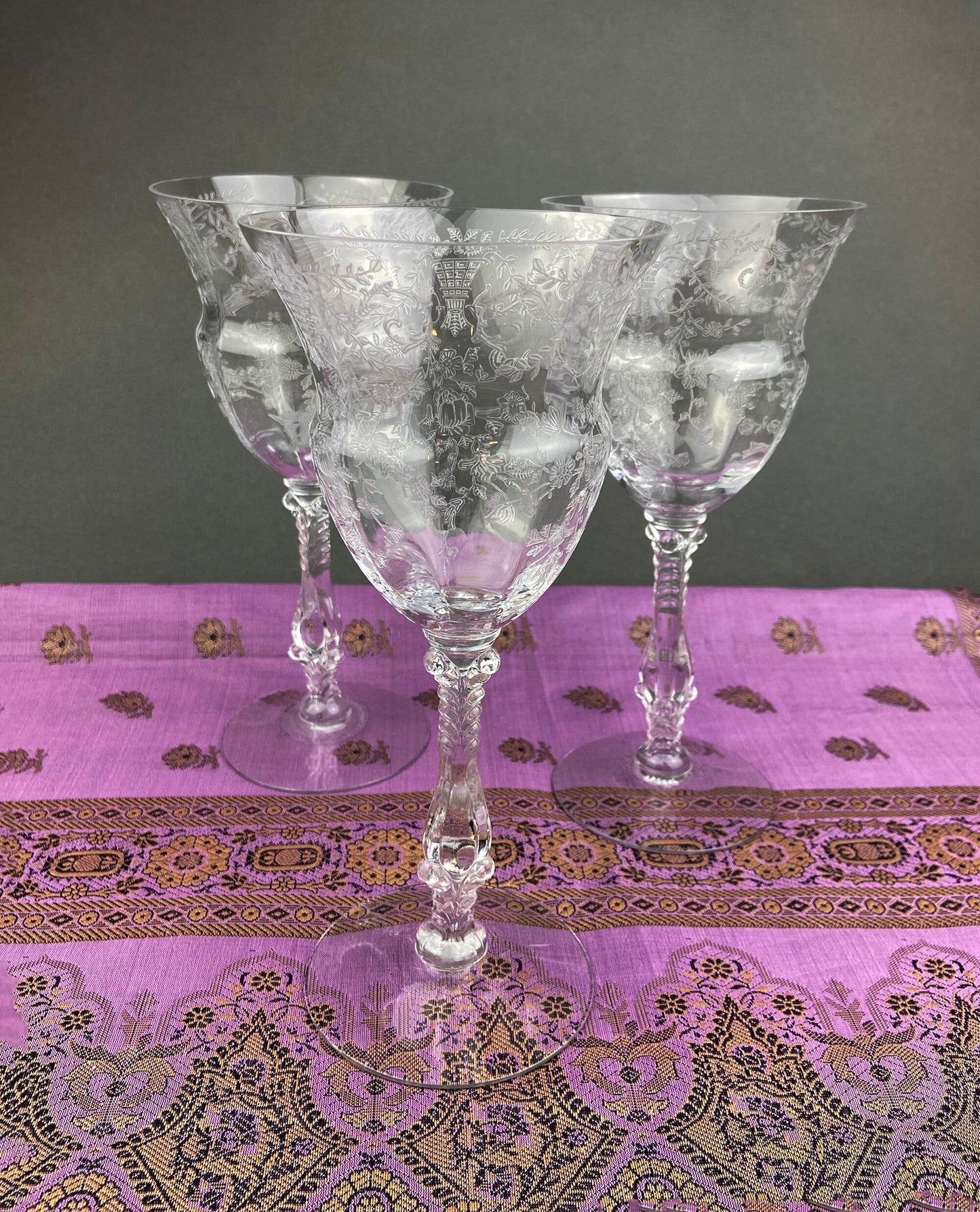Tiffin Franciscan Juice Stemware with Etched Beautiful Cherokee Rose Pattern. Set of Five Juice or Water Glasses. - Tampa Home & Garden Store