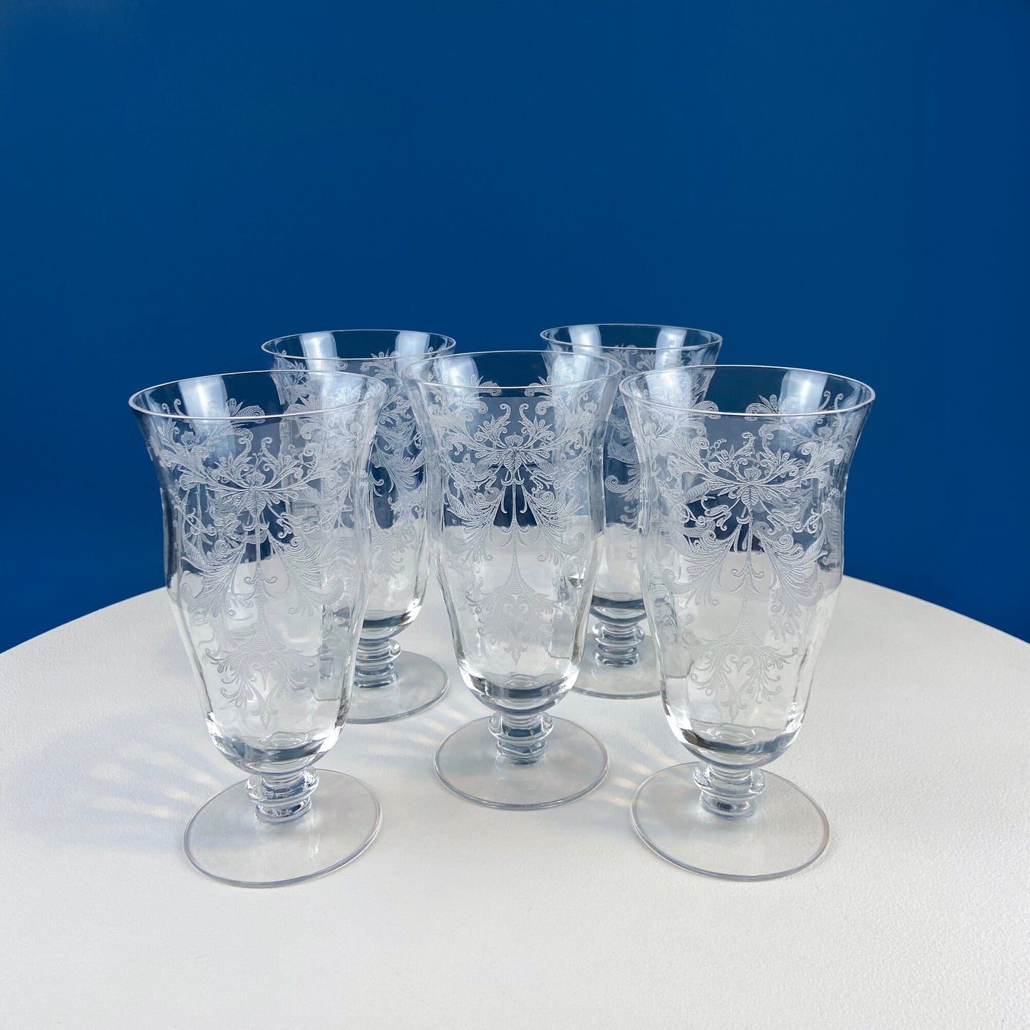 Tiffin Franciscan Juice Stemware with Etched Beautiful Cherokee Rose Pattern. Set of Five Juice or Water Glasses. - Tampa Home & Garden Store