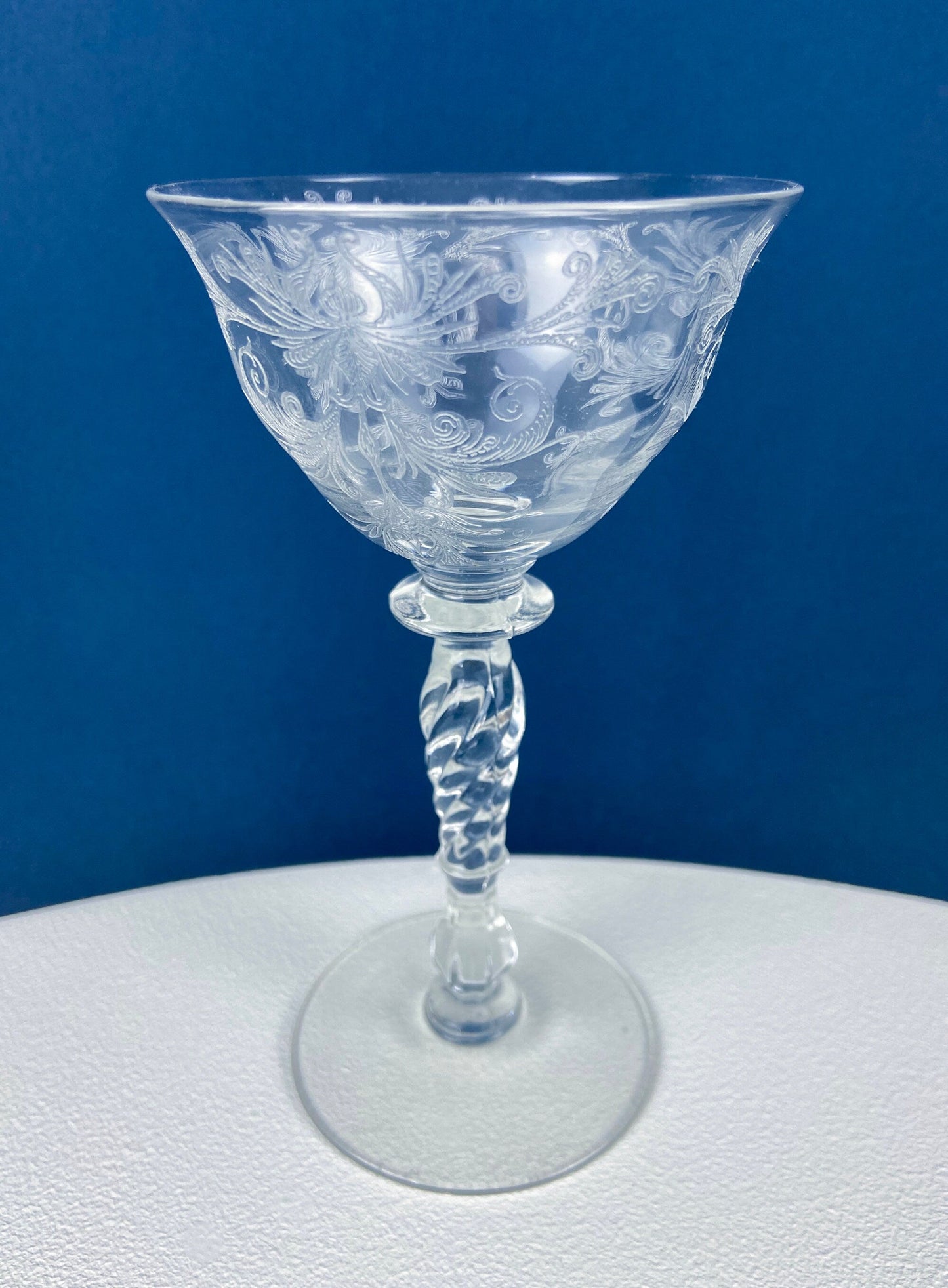 Tiffin Franciscan Sweet Wine Glasses. Set of Four Byzantine Etched Stemware. Floral Motif. - Tampa Home & Garden Store
