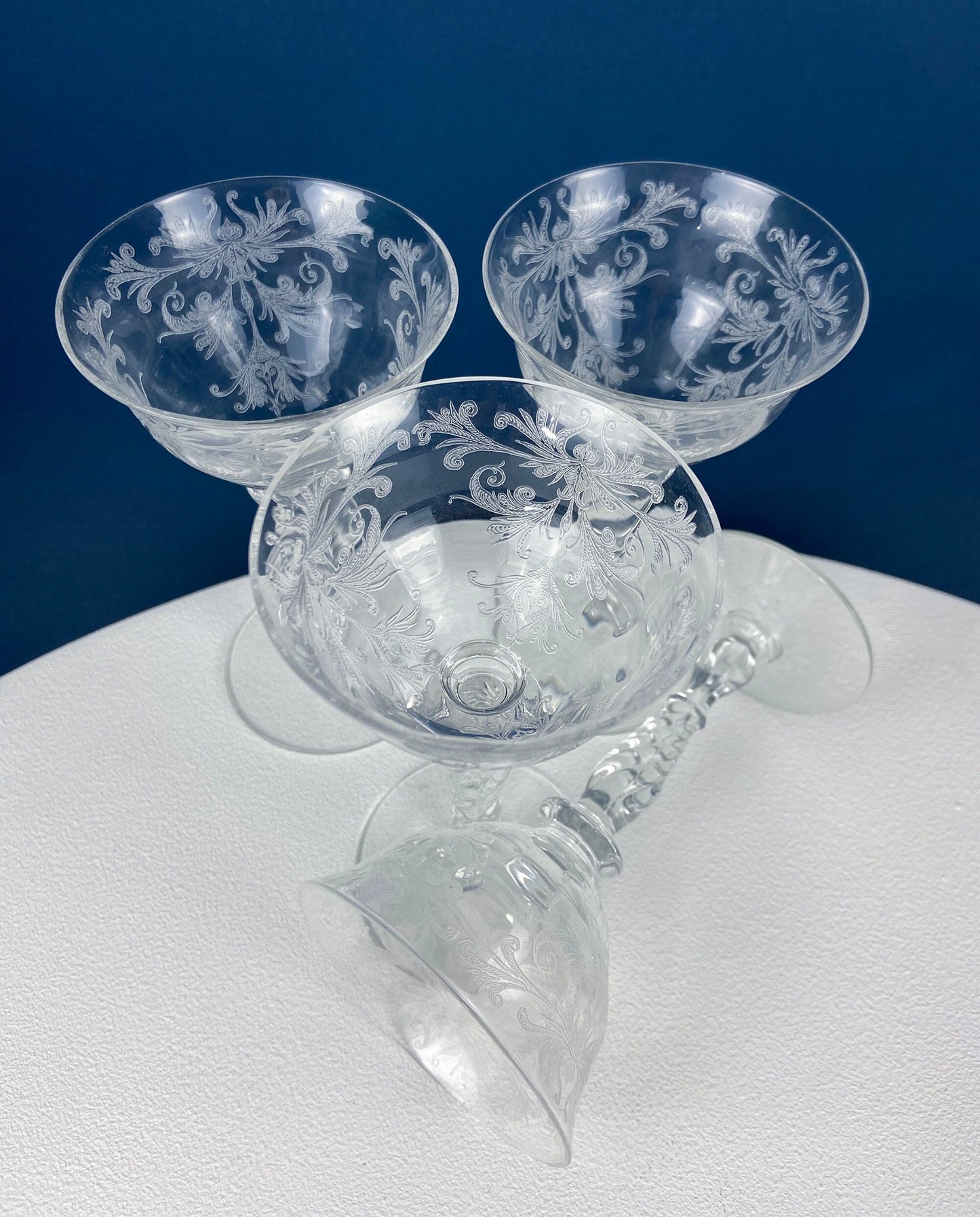Tiffin Franciscan Sweet Wine Glasses. Set of Four Byzantine Etched Stemware. Floral Motif. - Tampa Home & Garden Store