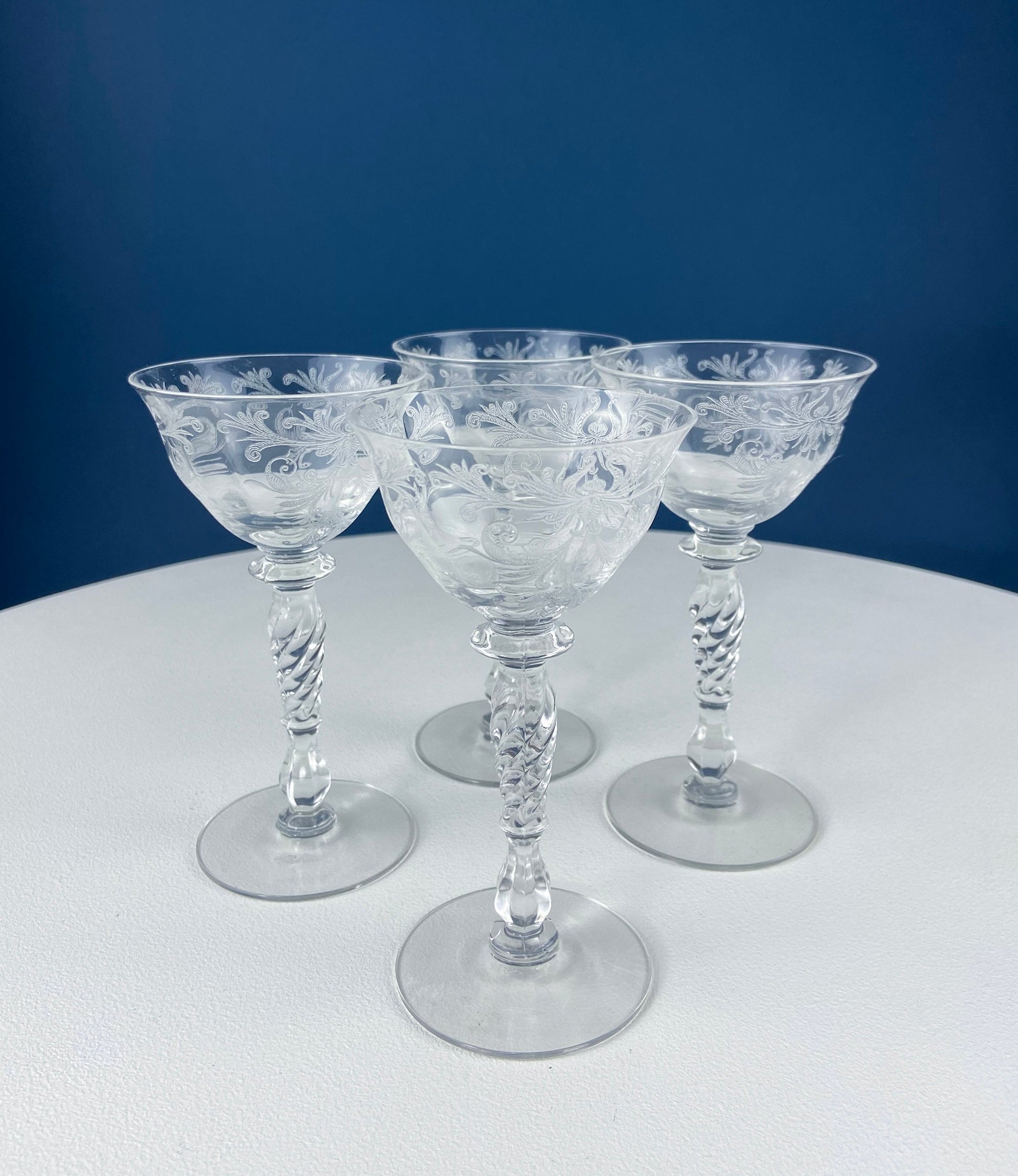 Tiffin Franciscan Water or Juice Glasses. Set of Five Byzantine Etched Stemware. Floral Motif. Fine Dining. Collectible Stemware. - Tampa Home & Garden Store