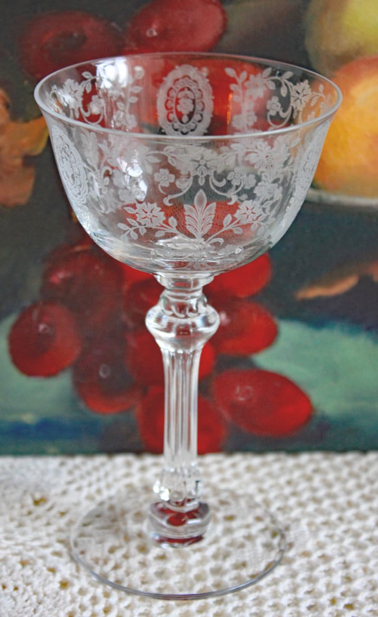 Tiffin-Franciscan Wine Goblets. Etched June Night Pattern. Collectible Stemware. Set of 6. Modern Farmhouse. French Country. House Beautiful - Tampa Home & Garden Store